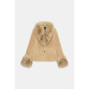ZARA FITTED 100% SHEEPSKIN SUEDE BLAZER